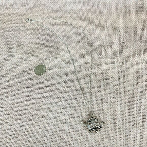 Silver Crystal Ball Tea Pot Necklace - Picture 1 of 3